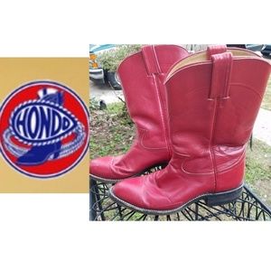 Hondo Red Leather Vintage Western Cowboy Boots 6.5